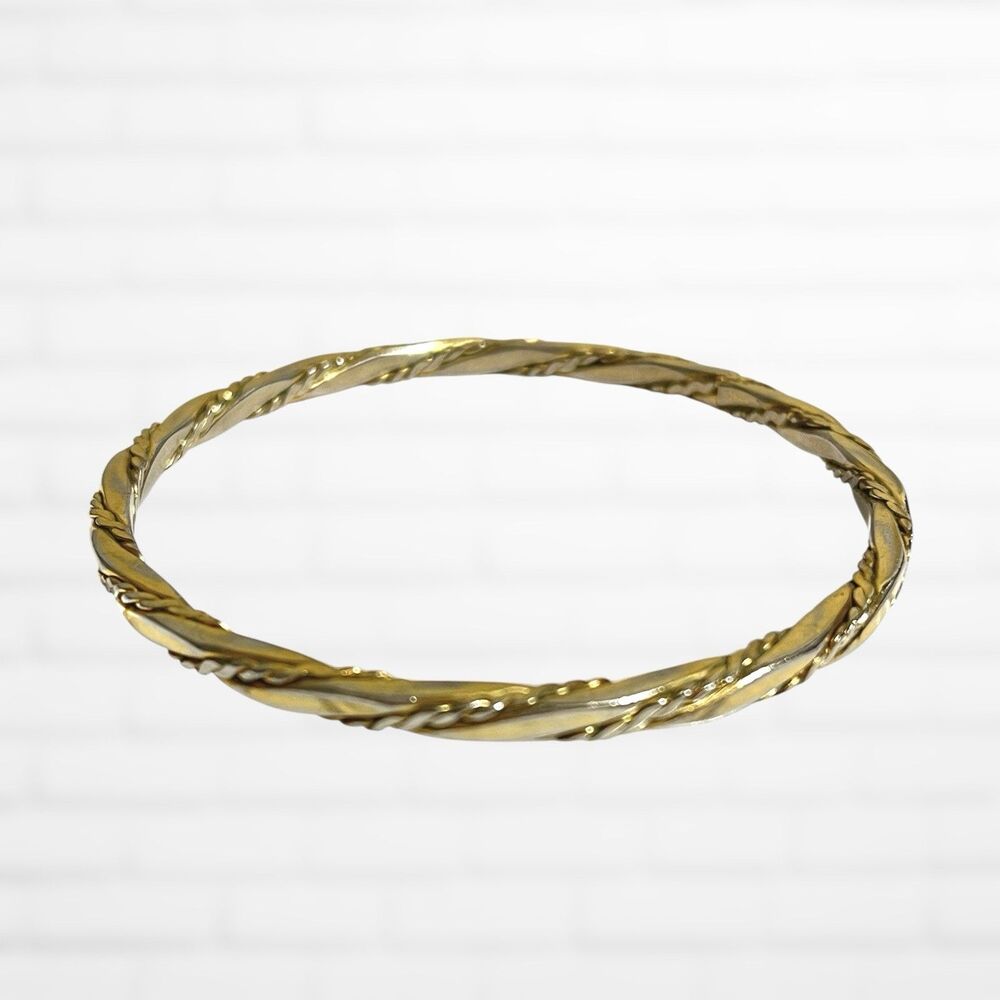Vintage Monet Bangle Bracelet Gold Tone Metal Twisted Wire Rope Braided Jewelry